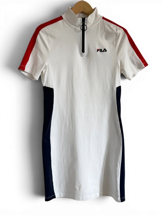 Fila Dresses & Skirts - Fila White Dress with Red Shoulder Stripes & Navy Side Panels